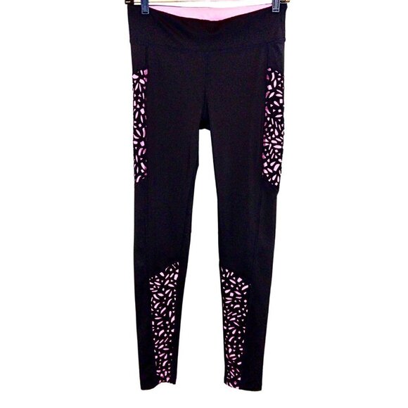 AEROPOSTALE HIGH RISE LEGGINGS BLACK & HOT PINK BLACK CUTOUT ACTIVE PANTS SIZE M - Picture 1 of 5